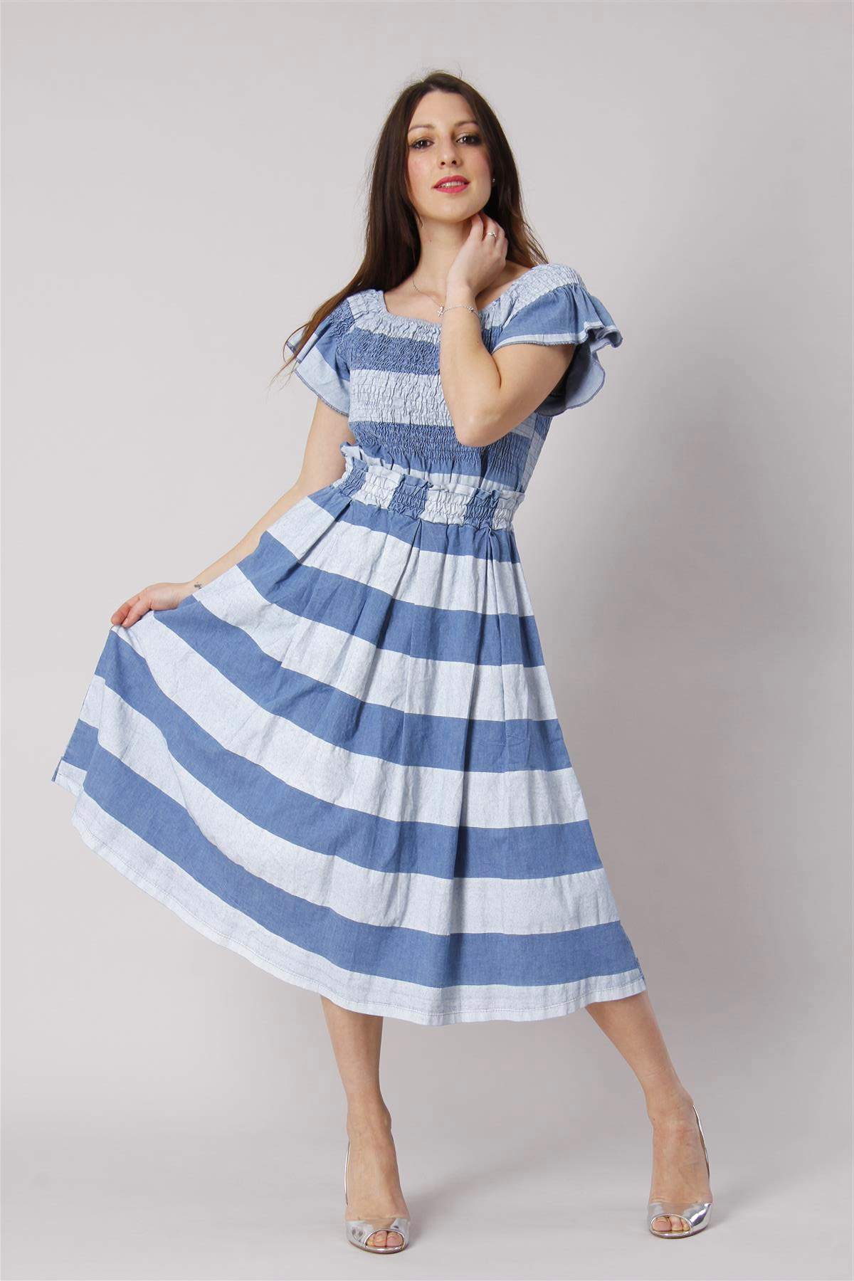 Italian wholesale striped smocked midi dress